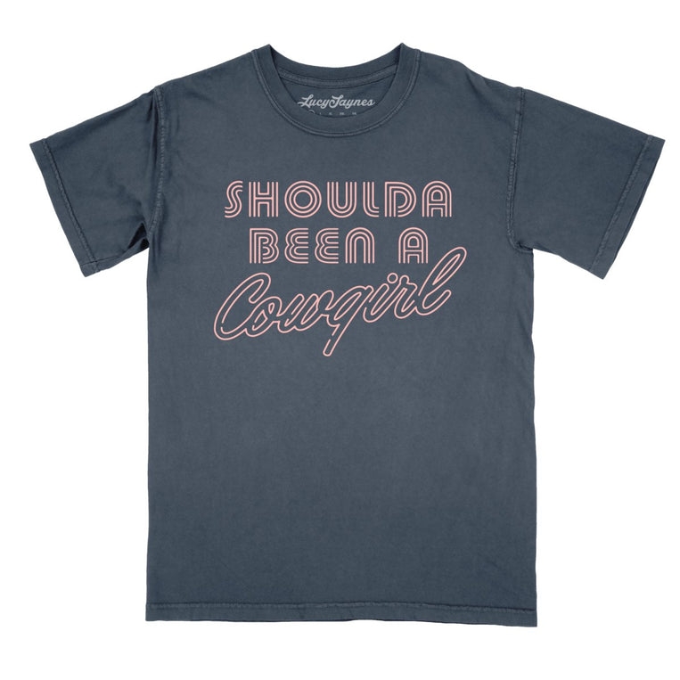 Should of Been a Cowgirl Retro Neon Comfort Colors Graphic Tee