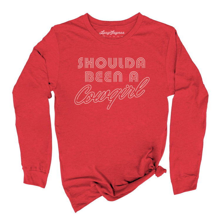 Should of Been a Cowgirl Retro Neon Graphic Long Sleeve Tee - Red