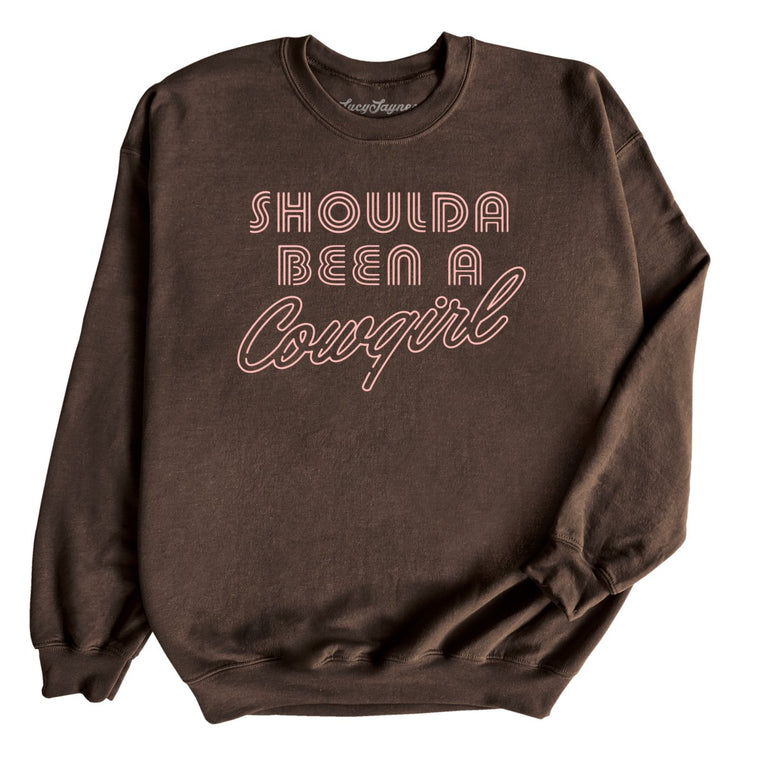 Should of Been a Cowgirl Retro Neon Graphic Sweatshirt - Dark Chocolate