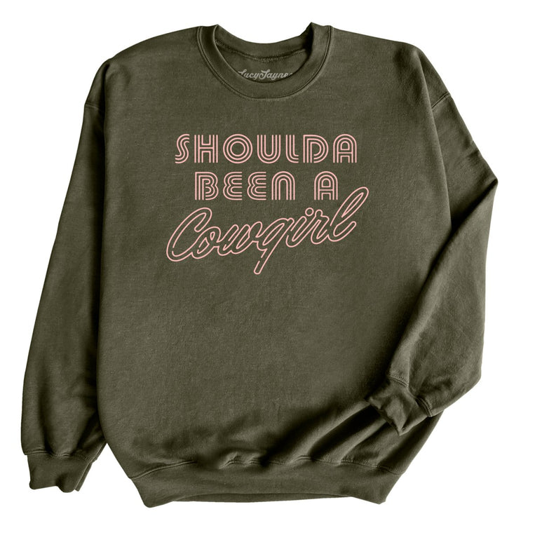 Should of Been a Cowgirl Retro Neon Graphic Sweatshirt - Military Green