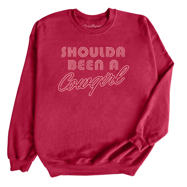 Should of Been a Cowgirl Retro Neon Graphic Sweatshirt - Cardinal Red