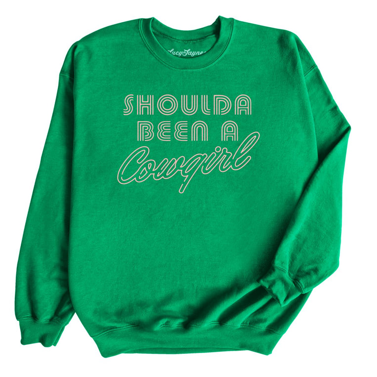 Should of Been a Cowgirl Retro Neon Graphic Sweatshirt - Irish Green
