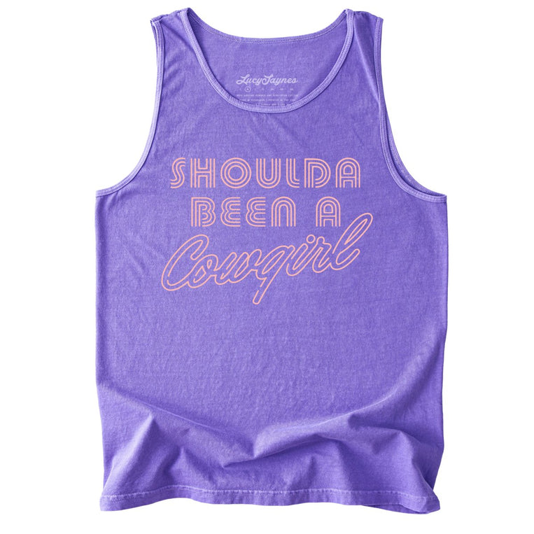 Should of Been a Cowgirl Retro Neon Comfort Colors Graphic Tank Top - Violet