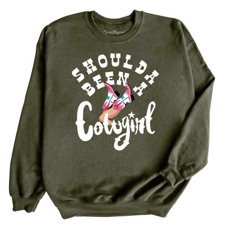 Should of Been a Cowgirl Graphic Sweatshirt - Military Green