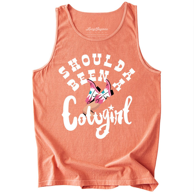 Should of Been a Cowgirl Comfort Colors Graphic Tank Top - Terracotta