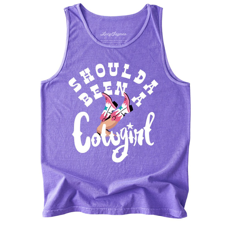 Should of Been a Cowgirl Comfort Colors Graphic Tank Top - Violet