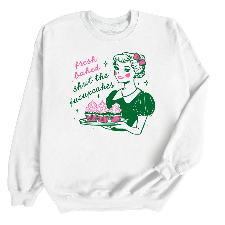 Shut The Fucupcakes Graphic Sweatshirt - White