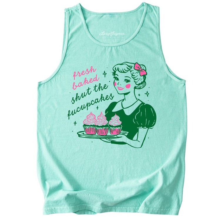 Shut The Fucupcakes Comfort Colors Graphic Tank Top - Island Reef