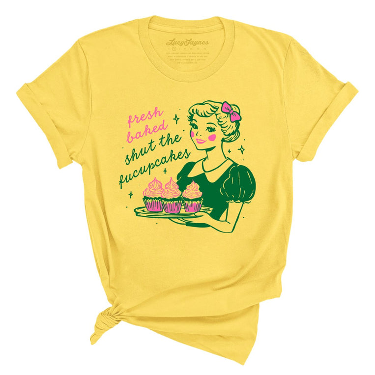 Shut The Fucupcakes Graphic Tee - Yellow