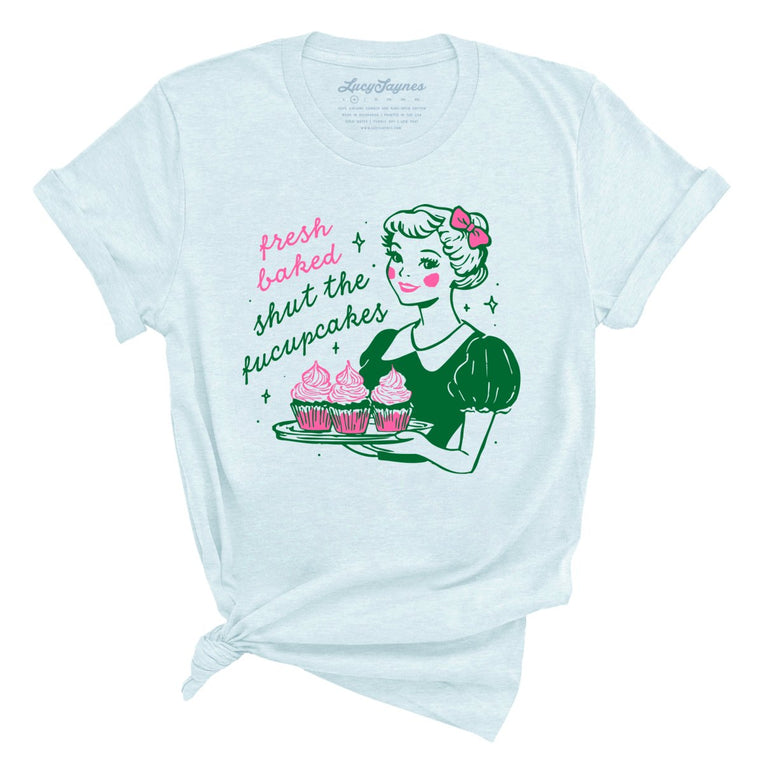 Shut The Fucupcakes Graphic Tee - Heather Ice Blue