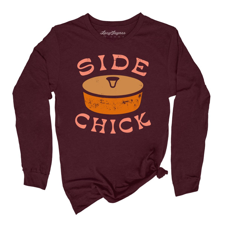 Side Chick Graphic Long Sleeve Tee - Heather Maroon