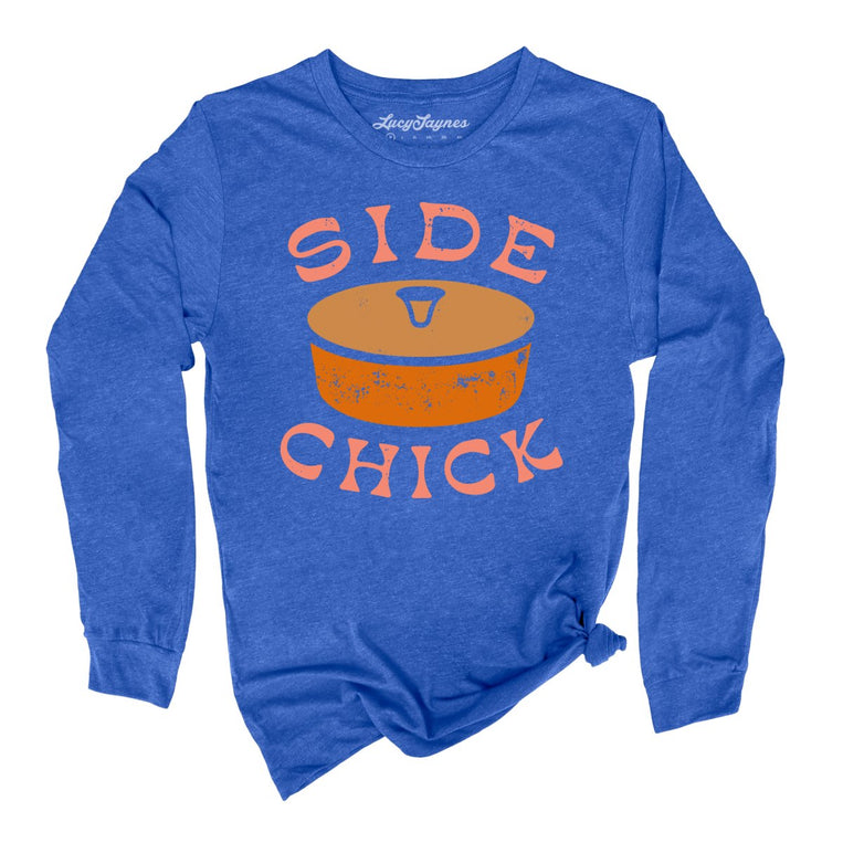 Side Chick Graphic Long Sleeve Tee - Heather True Royal