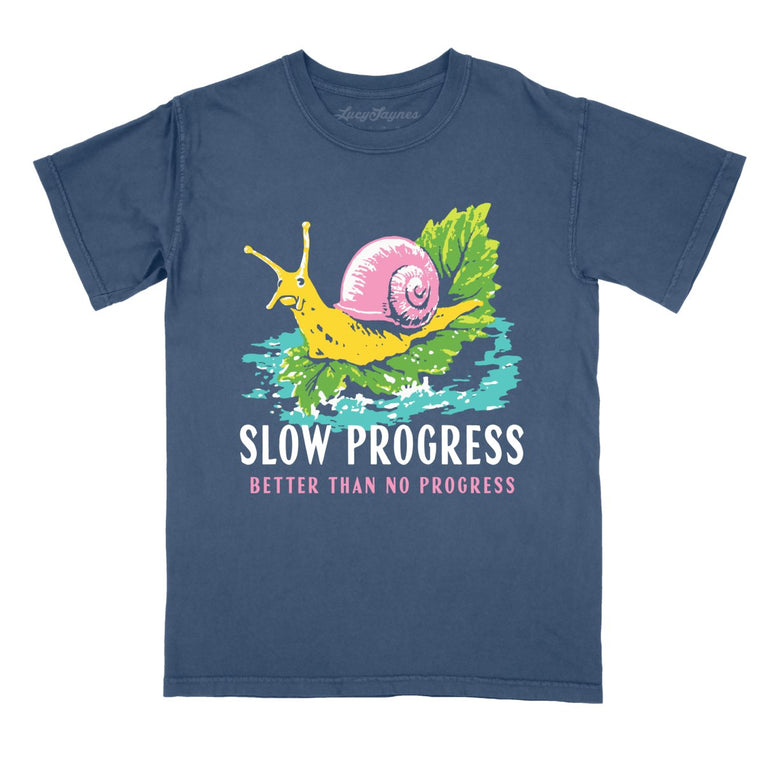 Slow Progress Better Than No Progress Comfort Colors Graphic Tee - Denim