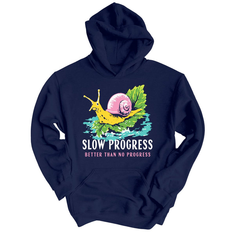 Slow Progress Better Than No Progress Graphic Hoodie - Navy