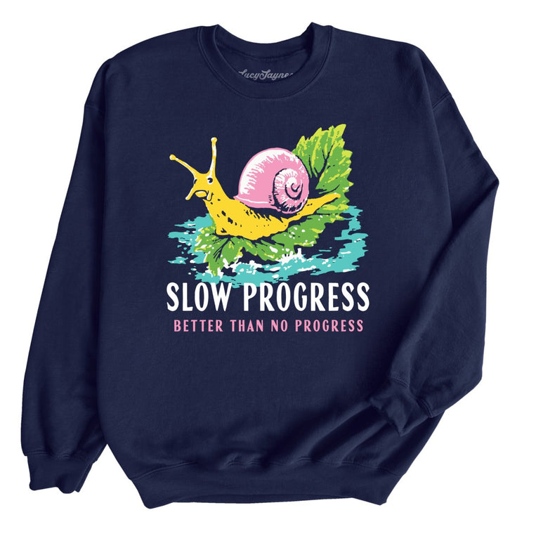 Slow Progress Better Than No Progress Graphic Sweatshirt - Navy