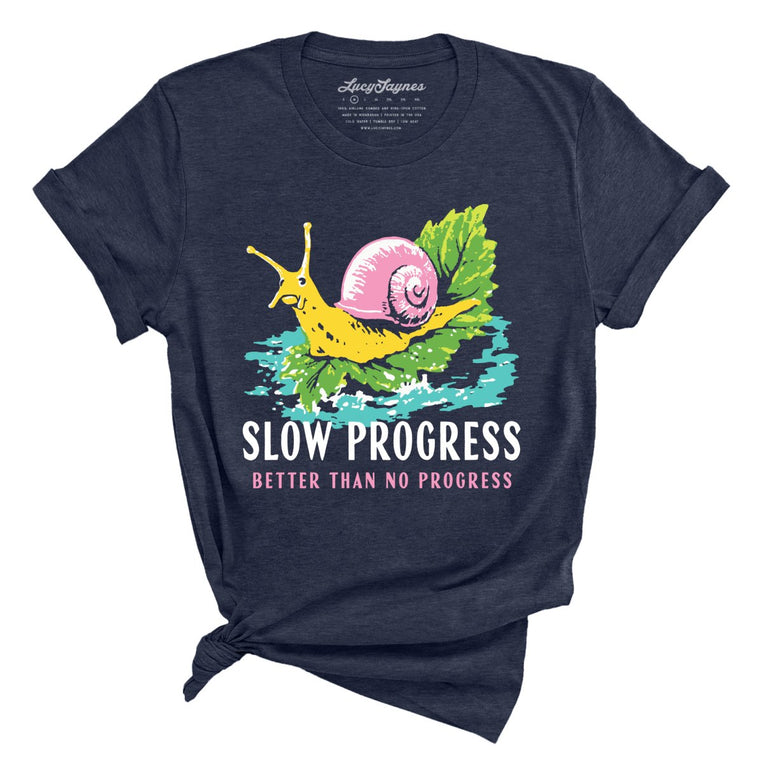 Slow Progress Better Than No Progress Graphic Tee - Heather Midnight Navy