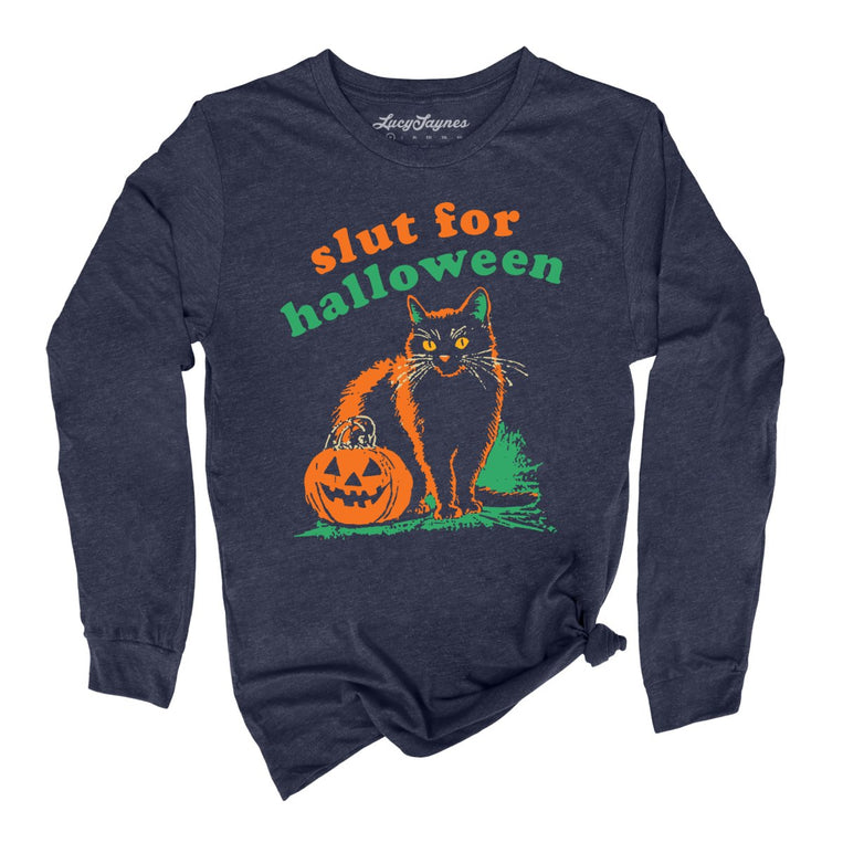 Slut For Halloween Graphic Long Sleeve Tee - Heather Navy