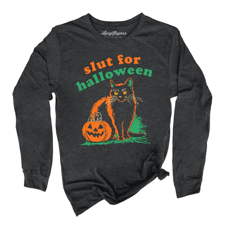 Slut For Halloween Graphic Long Sleeve Tee - Dark Grey Heather