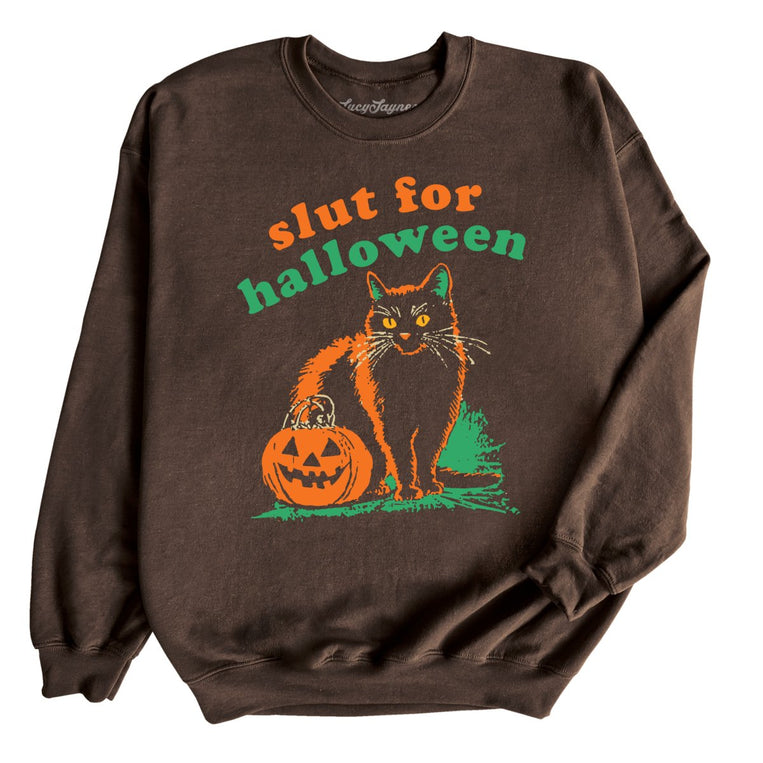 Slut For Halloween Graphic Sweatshirt - Dark Chocolate