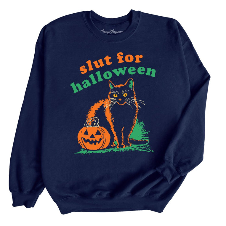 Slut For Halloween Graphic Sweatshirt - Navy