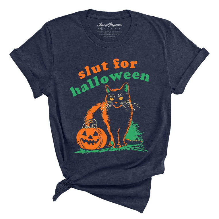 Slut For Halloween Graphic Tee - Heather Midnight Navy
