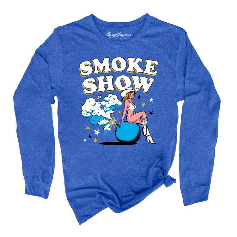 Smoke Show Babe Graphic Long Sleeve Tee - Heather True Royal