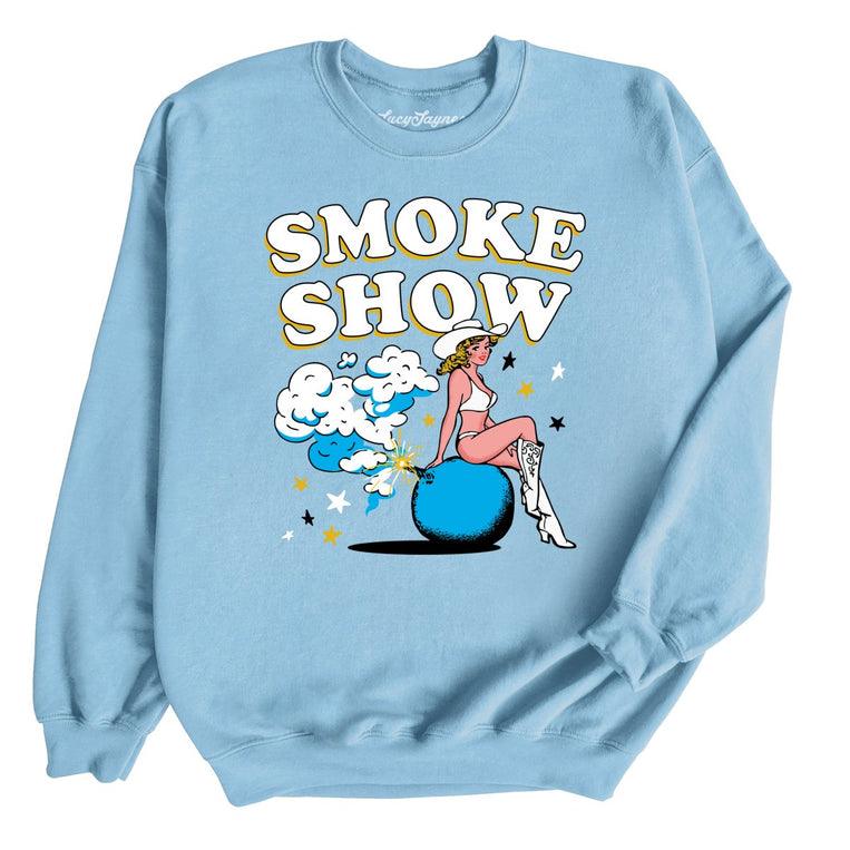 Smoke Show Babe Graphic Sweatshirt - Light Blue