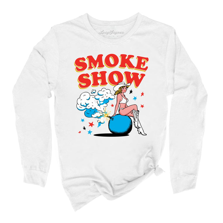 Smoke Show Babe Graphic Long Sleeve Tee - White