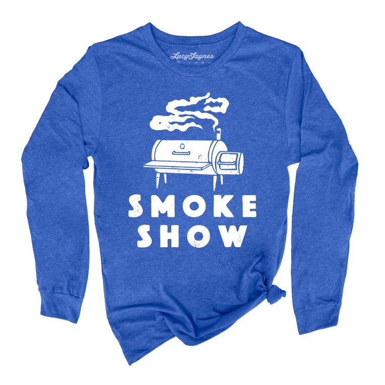 Smoke Show Grill Graphic Long Sleeve Tee - Heather True Royal