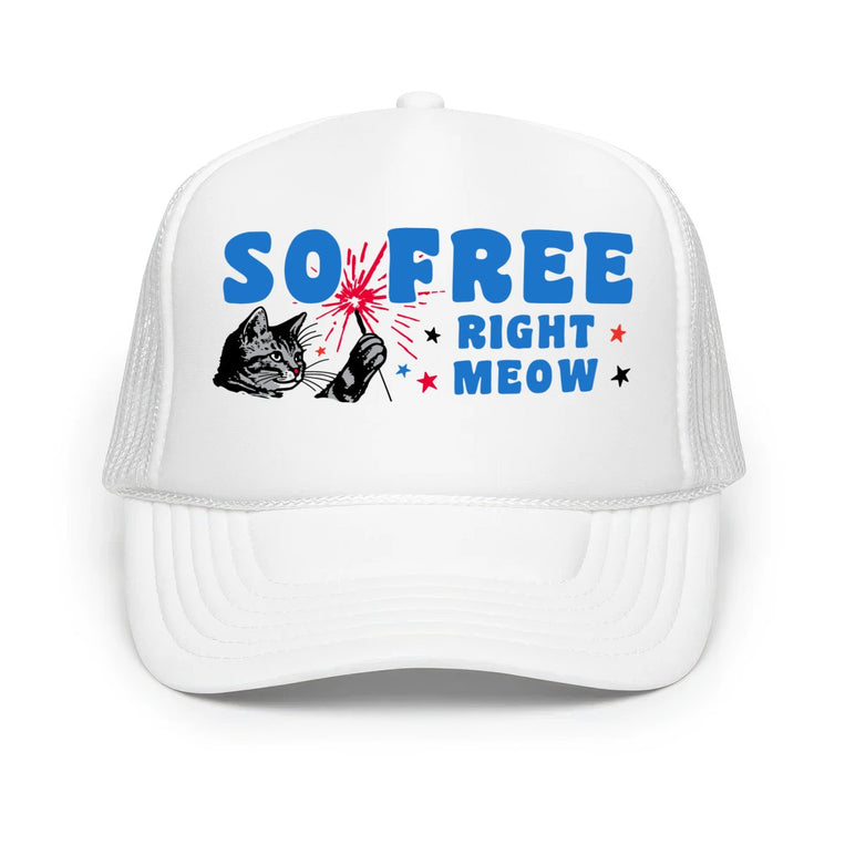 So Free Right Meow Classic Foam Trucker Hat - White