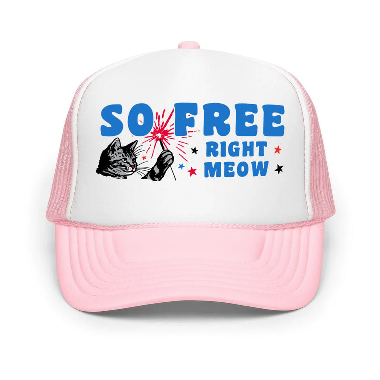 So Free Right Meow Classic Foam Trucker Hat - Light Pink/White/Light Pink