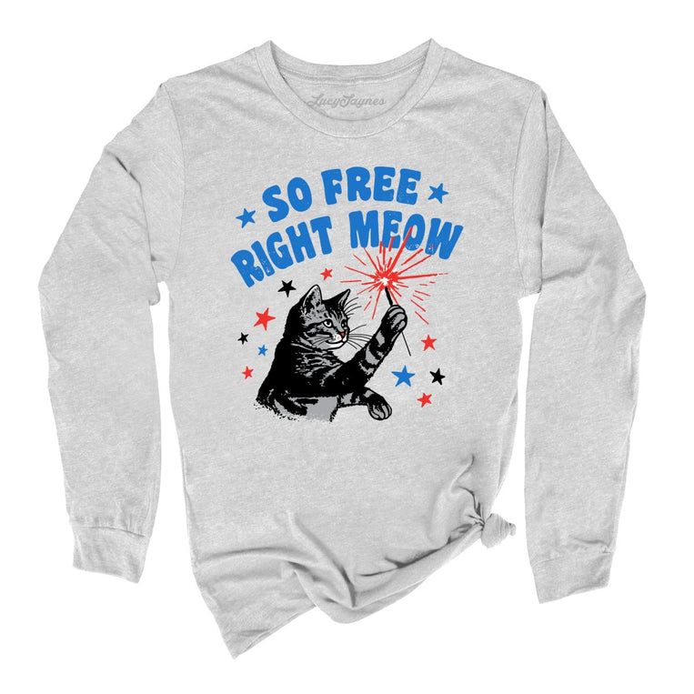 So Free Right Meow Graphic Long Sleeve Tee - Athletic Heather