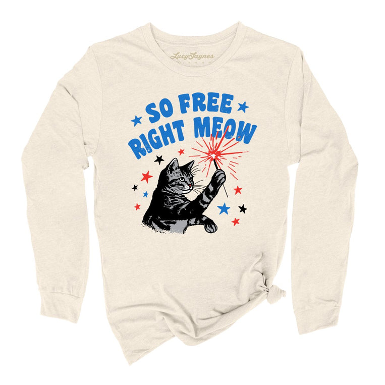 So Free Right Meow Graphic Long Sleeve Tee - Natural