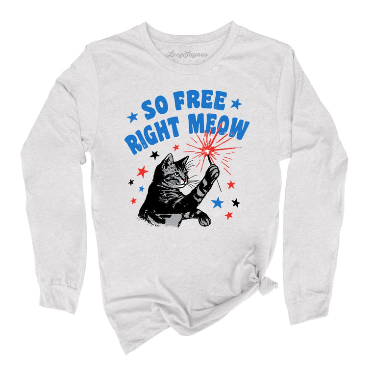 So Free Right Meow Graphic Long Sleeve Tee - Ash