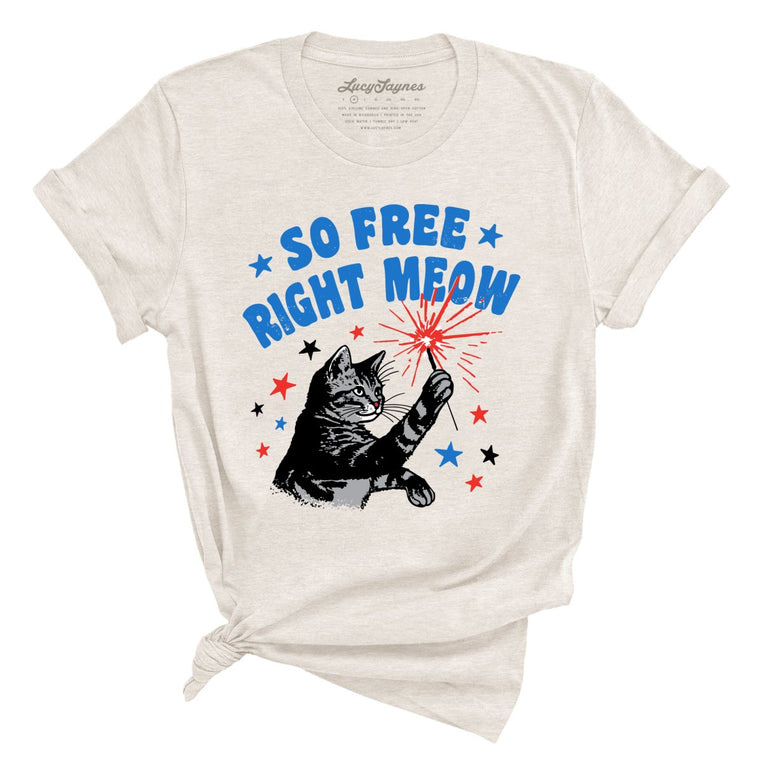 So Free Right Meow Graphic Tee - Heather Dust