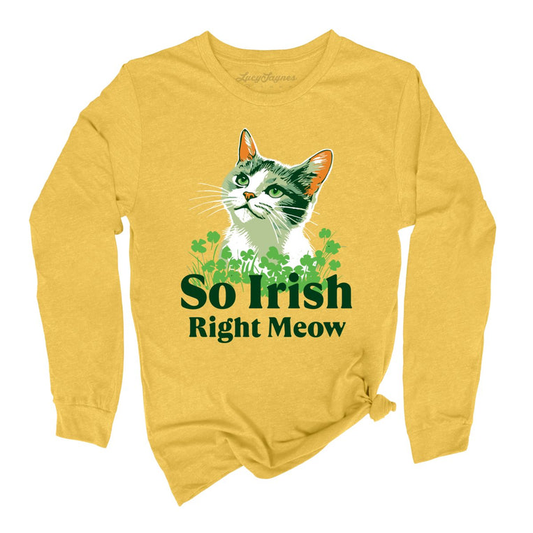 So Irish Right Meow Graphic Long Sleeve Tee - Heather Yellow Gold