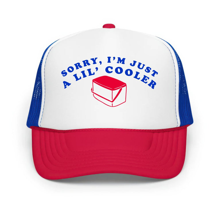Sorry I'm Just A Lil' Cooler Classic Foam Trucker Hat - White/Royal/Red