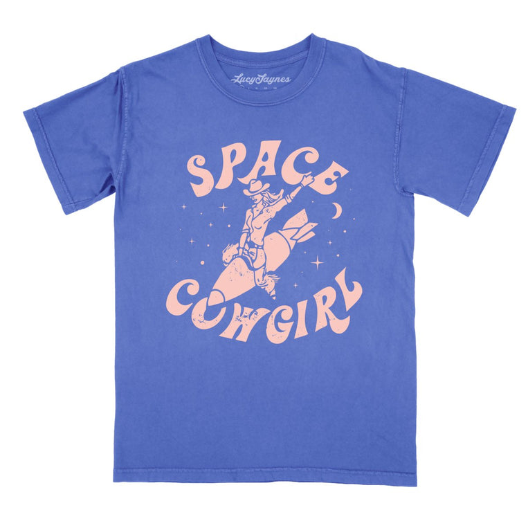 Space Cowgirl Comfort Colors Graphic Tee - Flo Blue