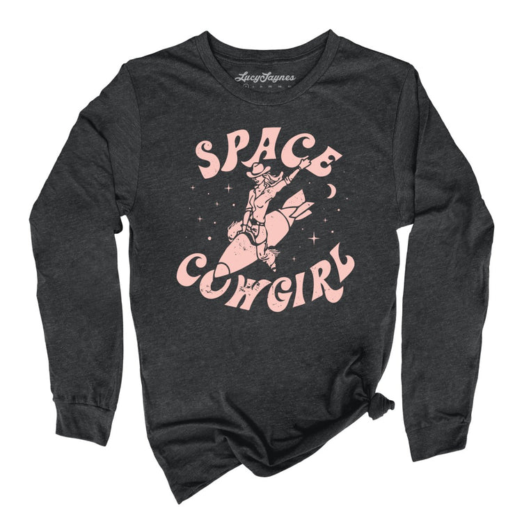 Space Cowgirl Graphic Long Sleeve Tee - Dark Grey Heather