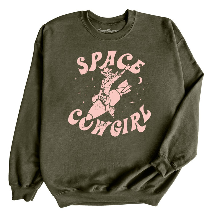 Space Cowgirl Graphic Sweatshirt - Military Green