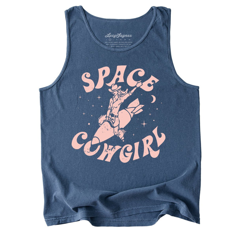 Space Cowgirl Comfort Colors Graphic Tank Top - Denim