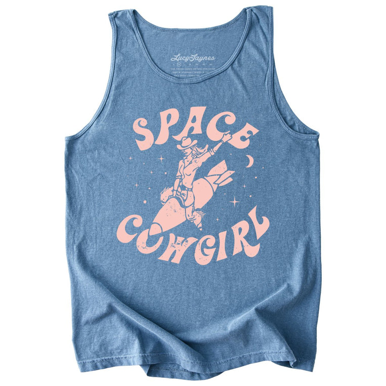 Space Cowgirl Comfort Colors Graphic Tank Top - Blue Jean