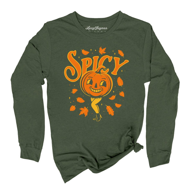 Spicy Pumpkin Graphic Long Sleeve Tee - Military Green