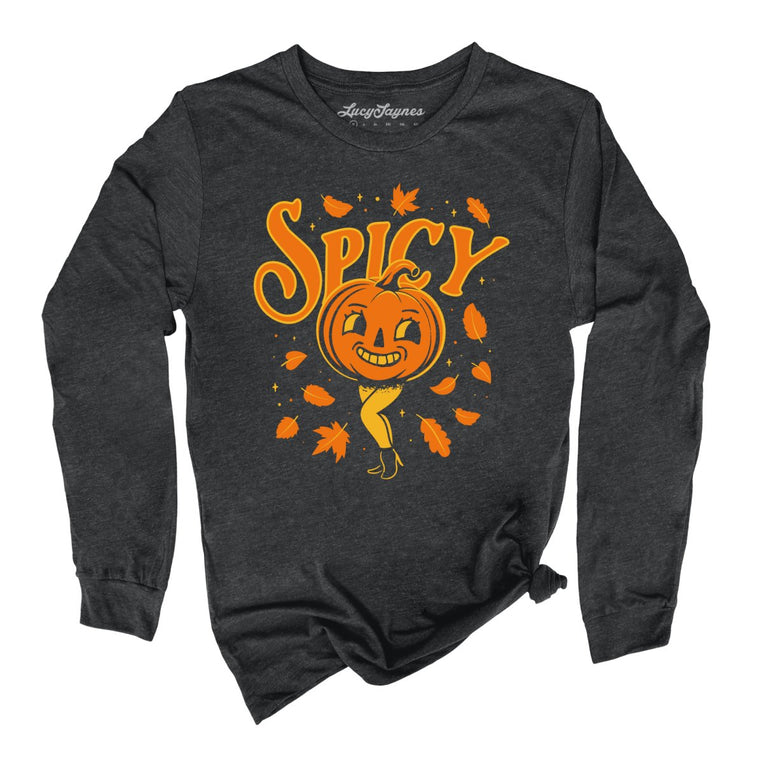 Spicy Pumpkin Graphic Long Sleeve Tee - Dark Grey Heather