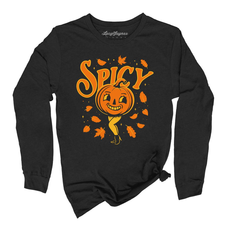 Spicy Pumpkin Graphic Long Sleeve Tee - Black