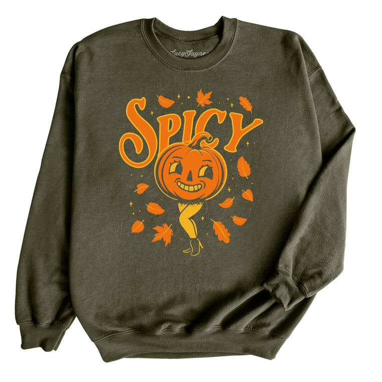 Spicy Pumpkin Graphic Sweatshirt - Military Green