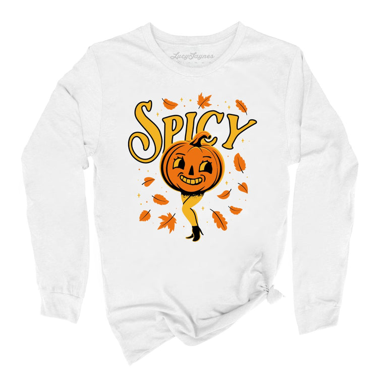 Spicy Pumpkin Graphic Long Sleeve Tee - White