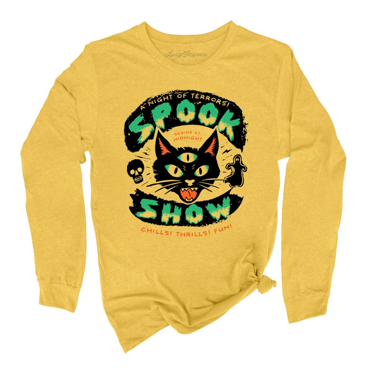 Spook Show Graphic Long Sleeve Tee - Heather Yellow Gold
