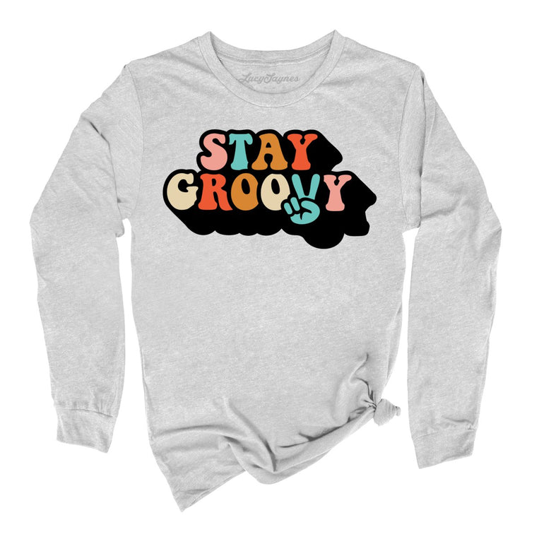 Stay Groovy Graphic Long Sleeve Tee - Athletic Heather
