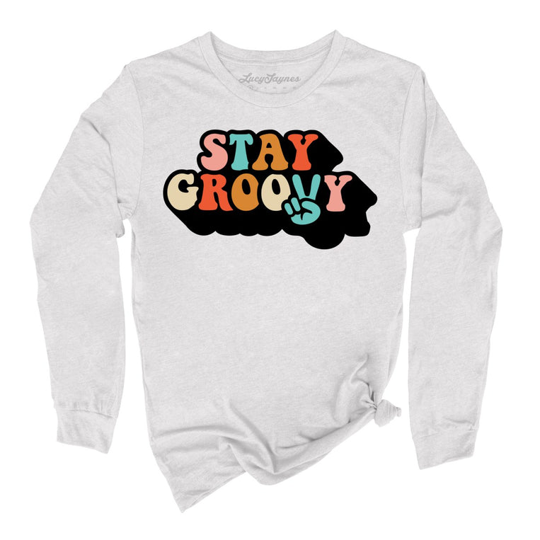 Stay Groovy Graphic Long Sleeve Tee - Ash